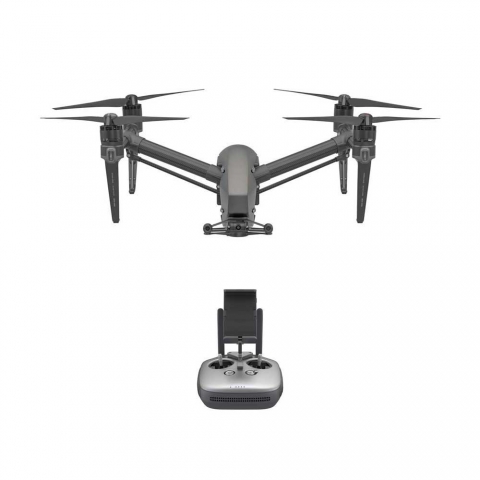 DJI Inspire 2 Legs Rising with Remote Controller Front View